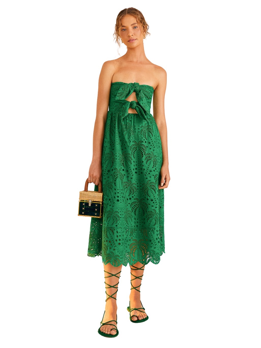 Farm Rio Green Coconut Tree Richelieu Midi Dress Large NWT